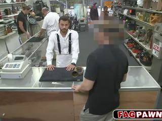 Desirable gay blows a member in public pawn shop